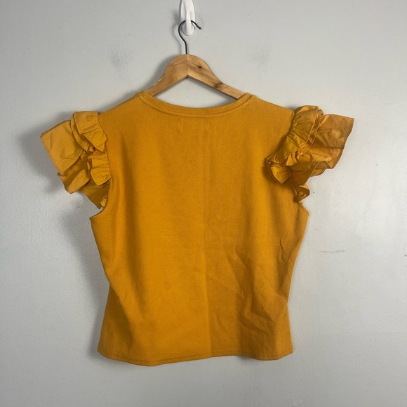 By Anthropologie Woven Ruffle Top gold yellow size large - Picture 7 of 7
